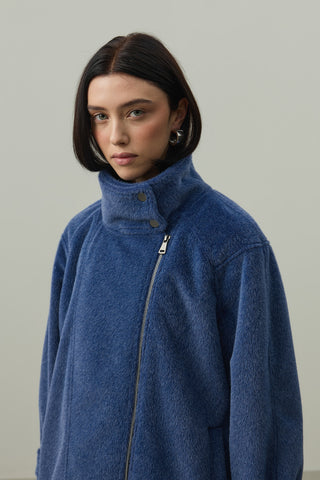 Oversize Biker Ceket Mavi