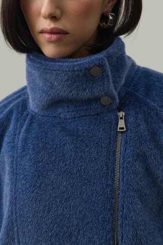 Oversize Biker Ceket Mavi