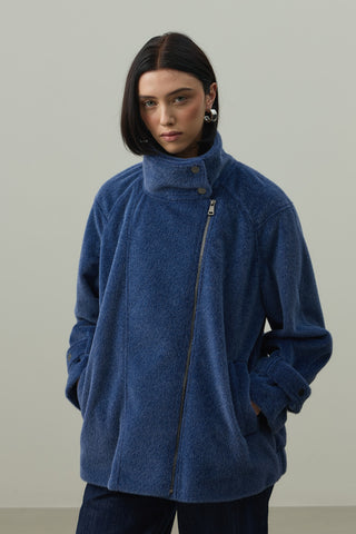 Oversize Biker Ceket Mavi