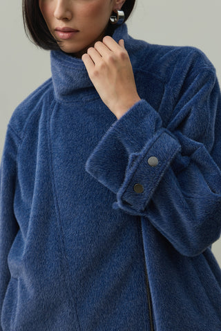 Oversize Biker Ceket Mavi