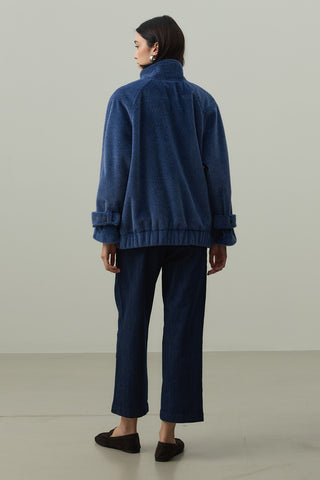 Oversize Biker Ceket Mavi