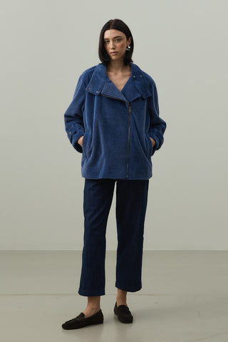 Oversize Biker Ceket Mavi