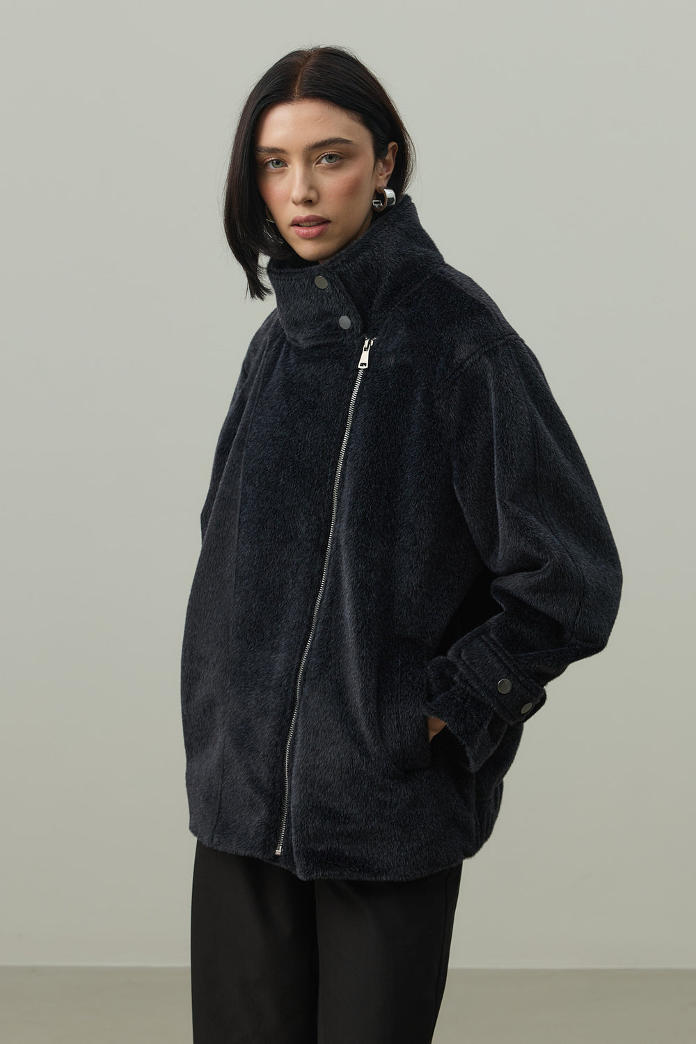 Oversize Biker Ceket Siyah