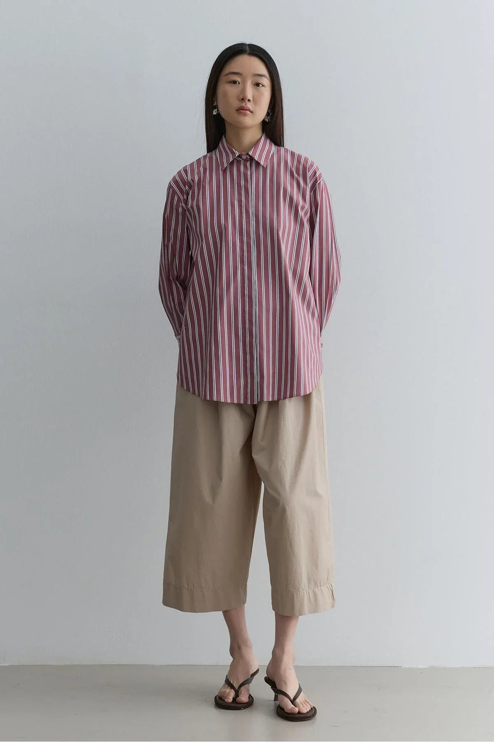 Oversize Striped Shirt Burgundy
