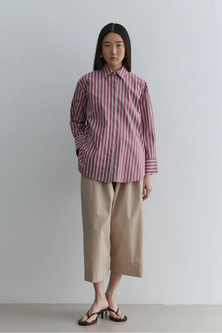 Oversize Çizgili Gömlek Bordo - Fahhar Design