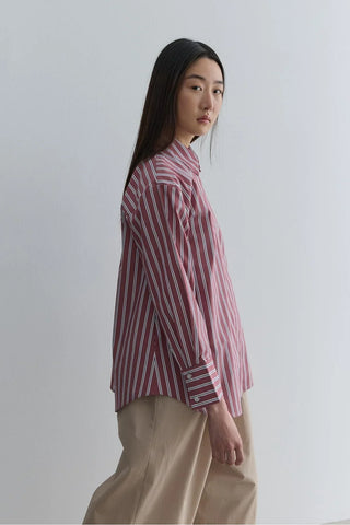 Oversize Çizgili Gömlek Bordo - Fahhar Design