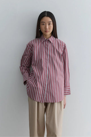 Oversize Çizgili Gömlek Bordo - Fahhar Design