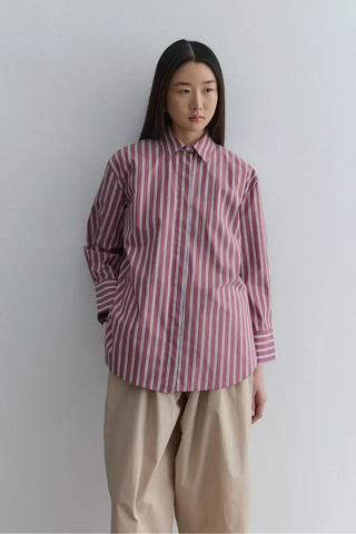 Oversize Çizgili Gömlek Bordo - Fahhar Design