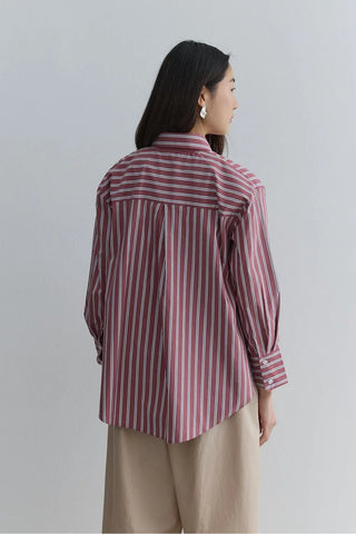 Oversize Çizgili Gömlek Bordo - Fahhar Design