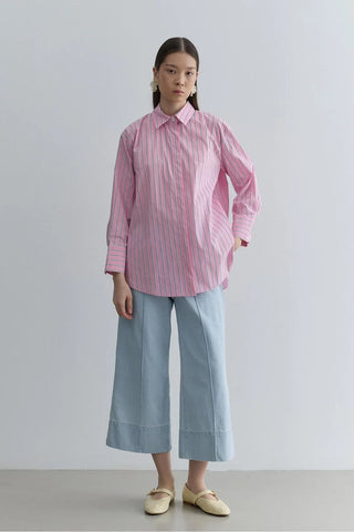 Oversize Çizgili Gömlek Pembe - Fahhar Design