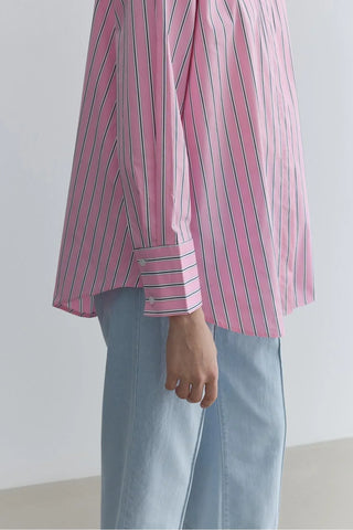 Oversize Çizgili Gömlek Pembe - Fahhar Design