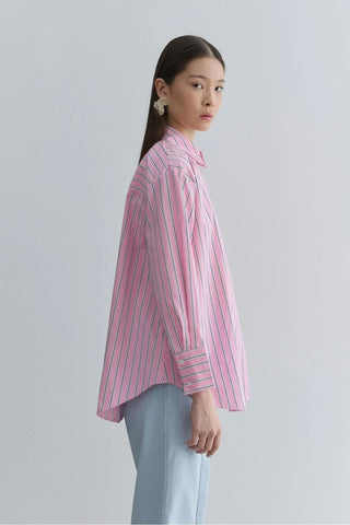 Oversize Çizgili Gömlek Pembe - Fahhar Design