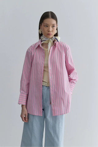 Oversize Çizgili Gömlek Pembe - Fahhar Design