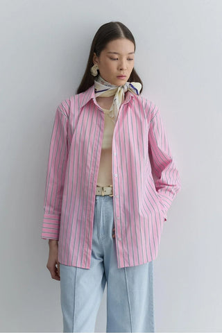 Oversize Çizgili Gömlek Pembe - Fahhar Design