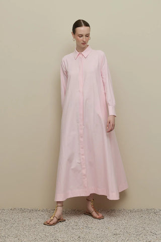 Oversize Gömlek Elbise Pembe