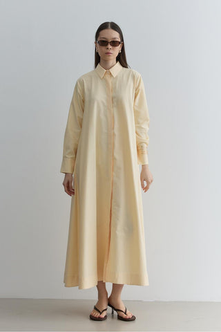 Oversize Gömlek Elbise Sarı