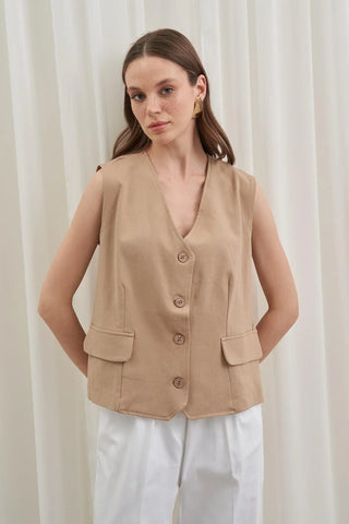 Oversize Kadın Yelek Bej - Fahhar Design