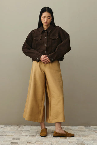 Oversize Kısa Denim Ceket Kahverengi