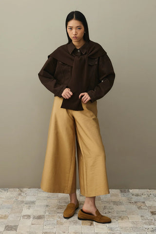 Oversize Kısa Denim Ceket Kahverengi