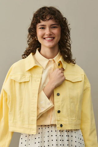 Oversize Kısa Denim Ceket Sarı