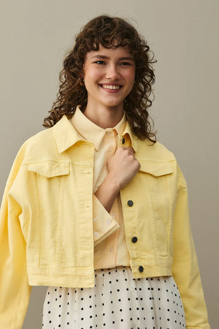 Oversize Kısa Denim Ceket Sarı