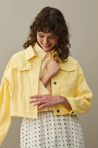 Oversize Kısa Denim Ceket Sarı