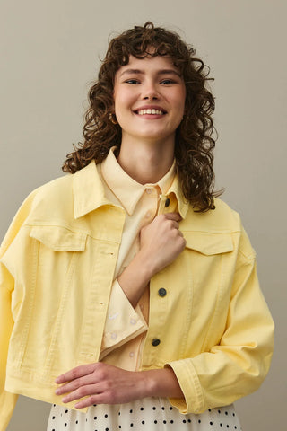 Oversize Kısa Denim Ceket Sarı
