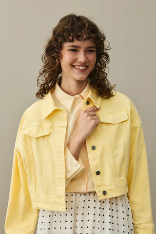 Oversize Kısa Denim Ceket Sarı
