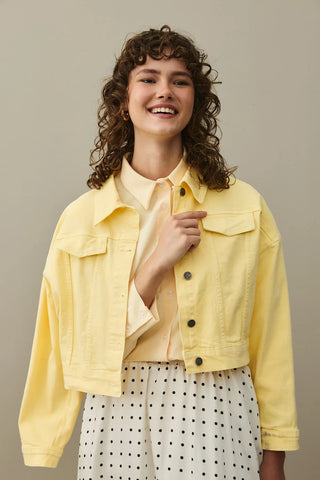 Oversize Kısa Denim Ceket Sarı