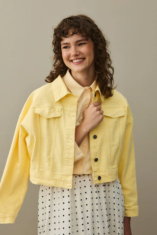 Oversize Kısa Denim Ceket Sarı