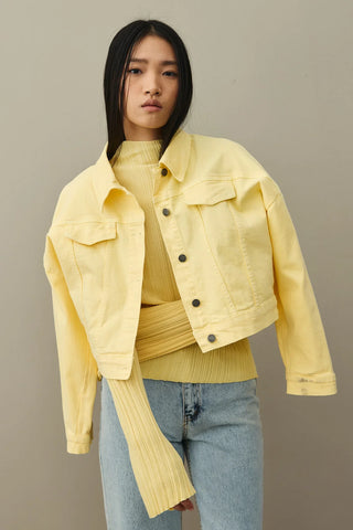 Oversize Kısa Denim Ceket Sarı