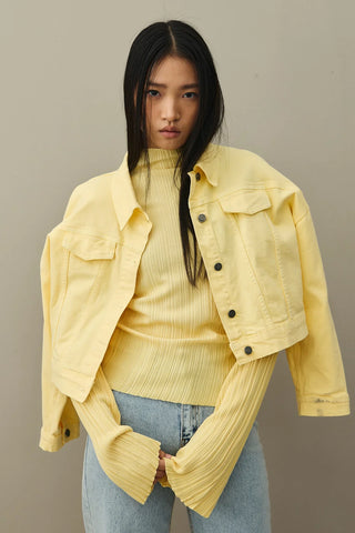 Oversize Kısa Denim Ceket Sarı