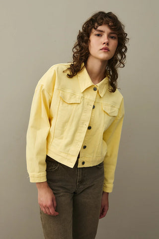 Oversize Kısa Denim Ceket Sarı