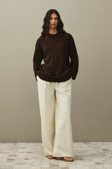 Oversize Örme Kazak Kahverengi