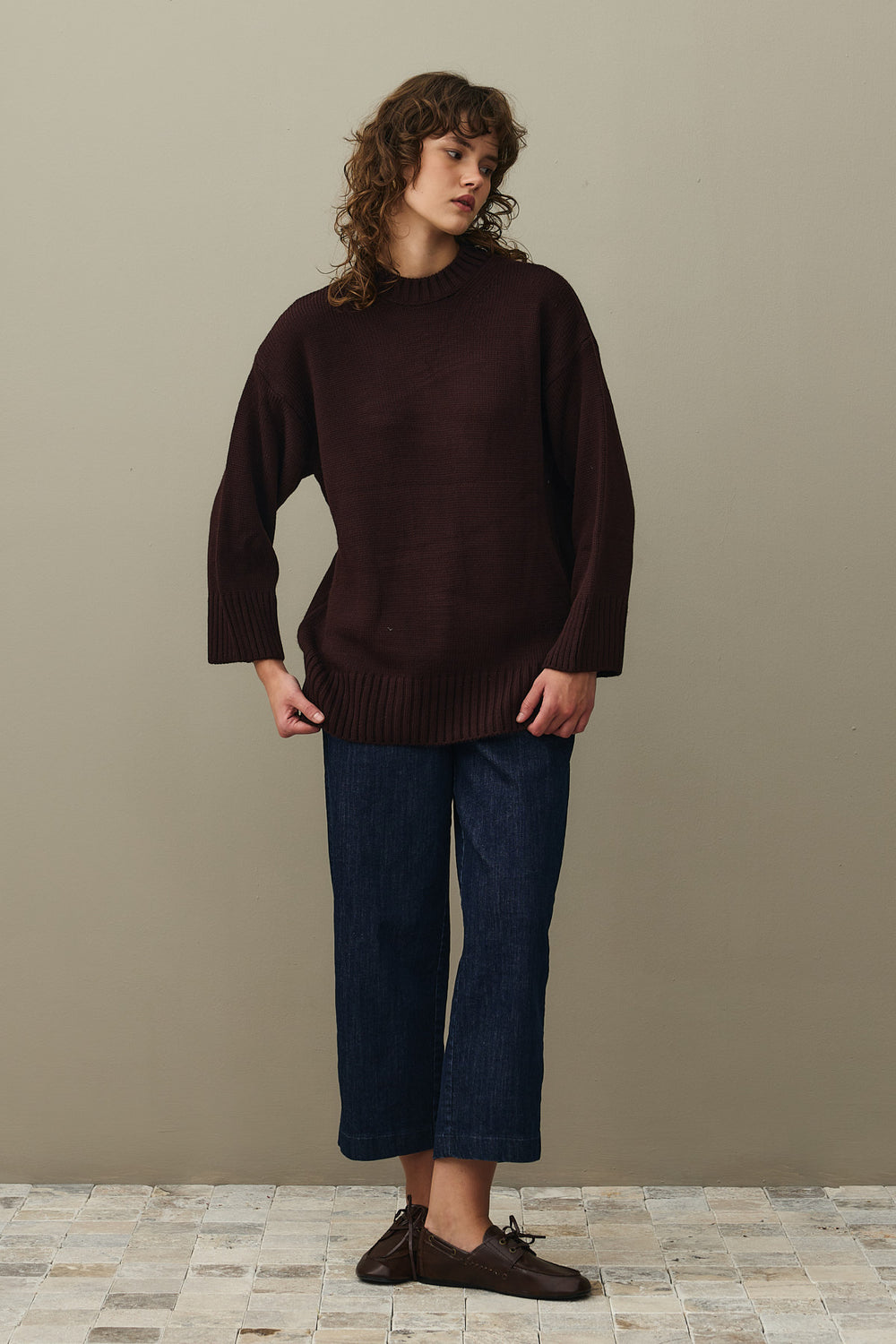 Oversize Örme Kazak Koyu Bordo