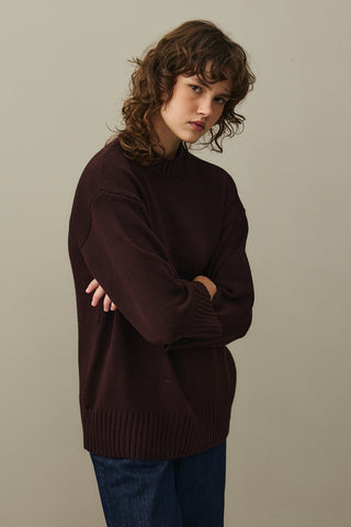 Oversize Örme Kazak Koyu Bordo