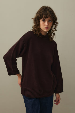 Oversize Örme Kazak Koyu Bordo