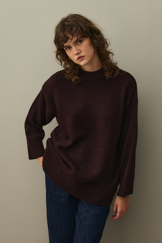 Oversize Örme Kazak Koyu Bordo