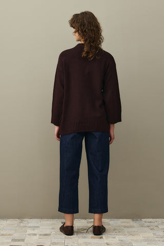 Oversize Örme Kazak Koyu Bordo