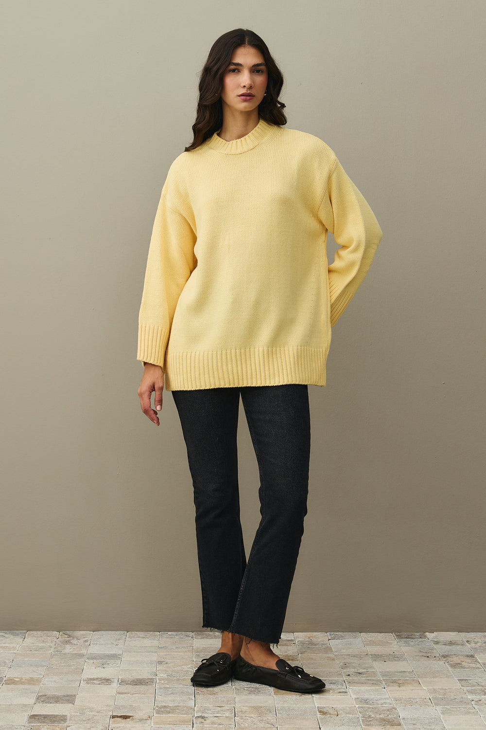 Oversize Örme Kazak Sarı