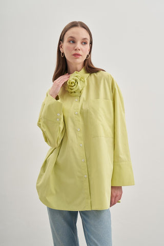 Oversize Poplin Gömlek Açık Yeşil - Fahhar Design