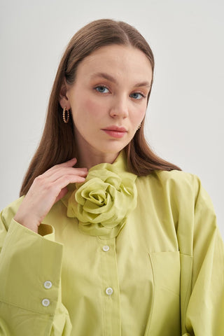 Oversize Poplin Gömlek Açık Yeşil - Fahhar Design