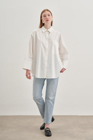 Oversize Poplin Gömlek Ekru - Fahhar Design