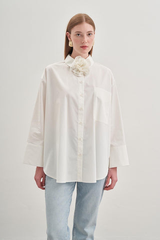 Oversize Poplin Gömlek Ekru - Fahhar Design