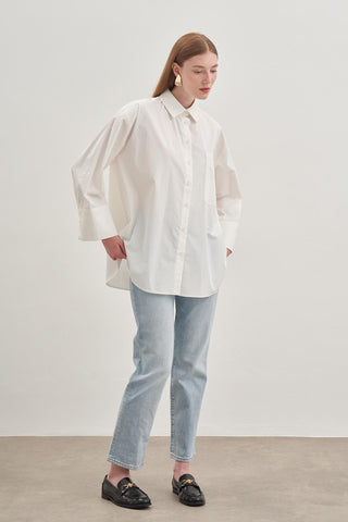 Oversize Poplin Gömlek Ekru - Fahhar Design