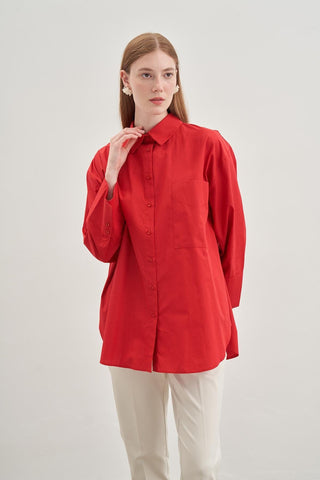 Oversize Poplin Gömlek Kırmızı - Fahhar Design