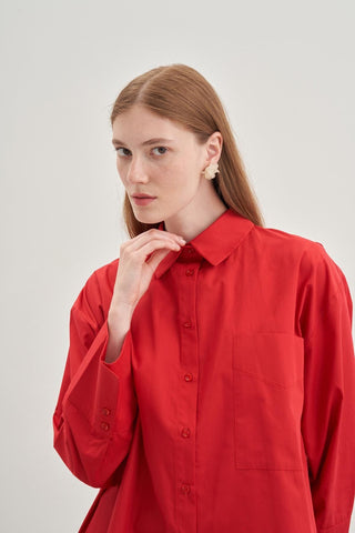 Oversize Poplin Gömlek Kırmızı - Fahhar Design