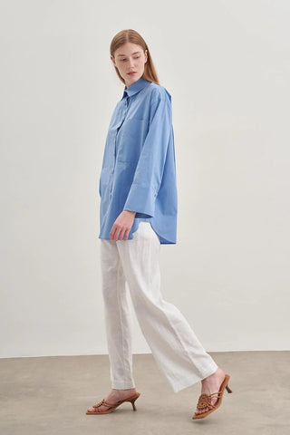 Oversize Poplin Gömlek Mavi - Fahhar Design
