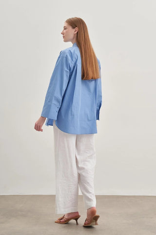 Oversize Poplin Gömlek Mavi - Fahhar Design