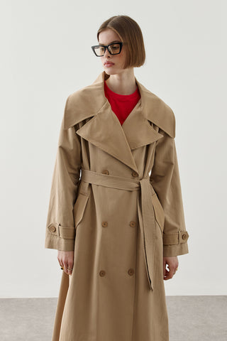 Pamuk Maxi Trençkot Camel
